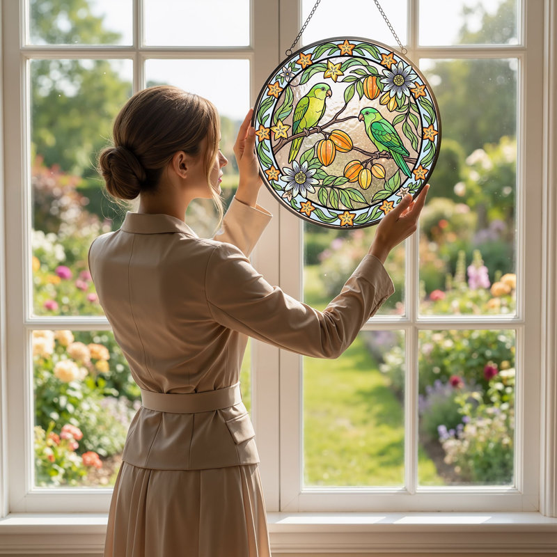 Panneau de vitrail floral Parrot H 12 po, 12"H