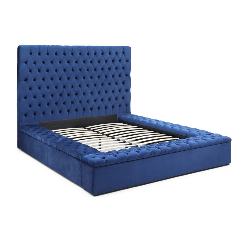 Mikara Upholstered Velvet Platform Bed, Blue, Queen