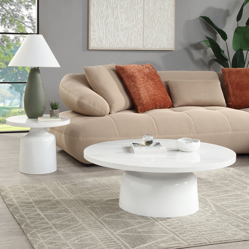 Table de bout d'ingénierie en marbre et blanc à finition ultrabrillante