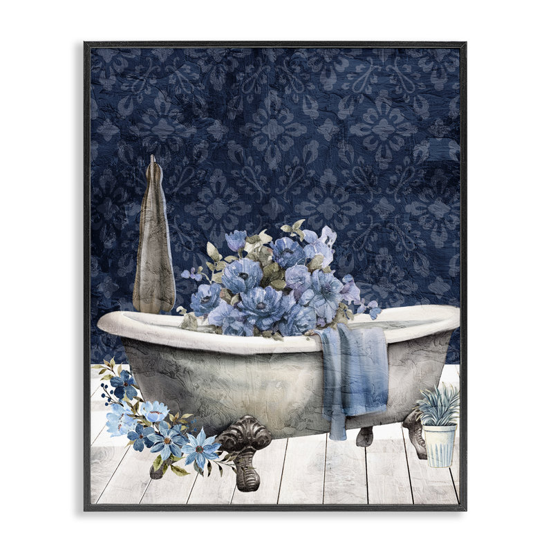 Giclée encadrée de baignoire bleue, par Kim Allen, H 14 po x l 11 po, Giclée encadrée noir minuit