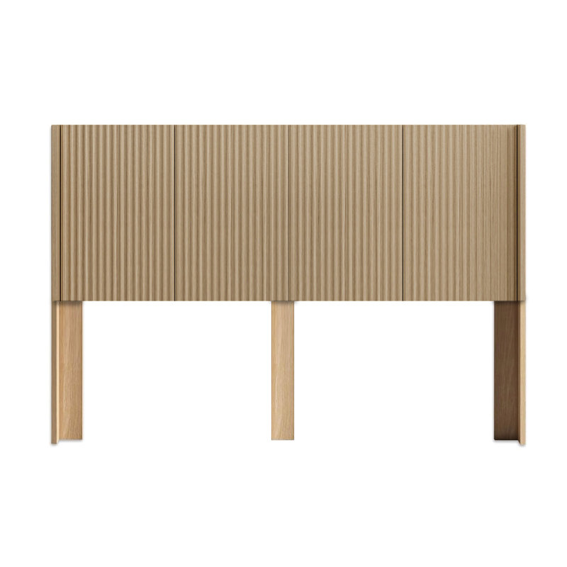 Modern Farmhouse Wood Headboard King Size 80.2 In Wide Wall Mounted Fluted Panel Wingback - Natural Oak, King