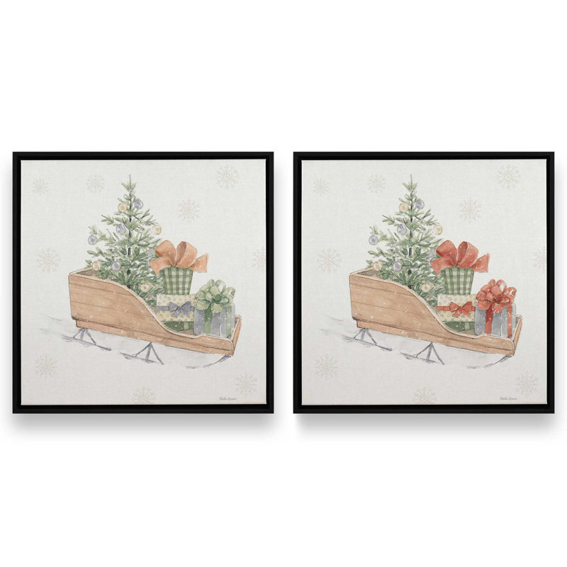 «Sleigh of Joy», ensemble de 2 impressions sur toile, H 13 po x l 26 po, Impression encadrée sans passe-partout, Noir satiné