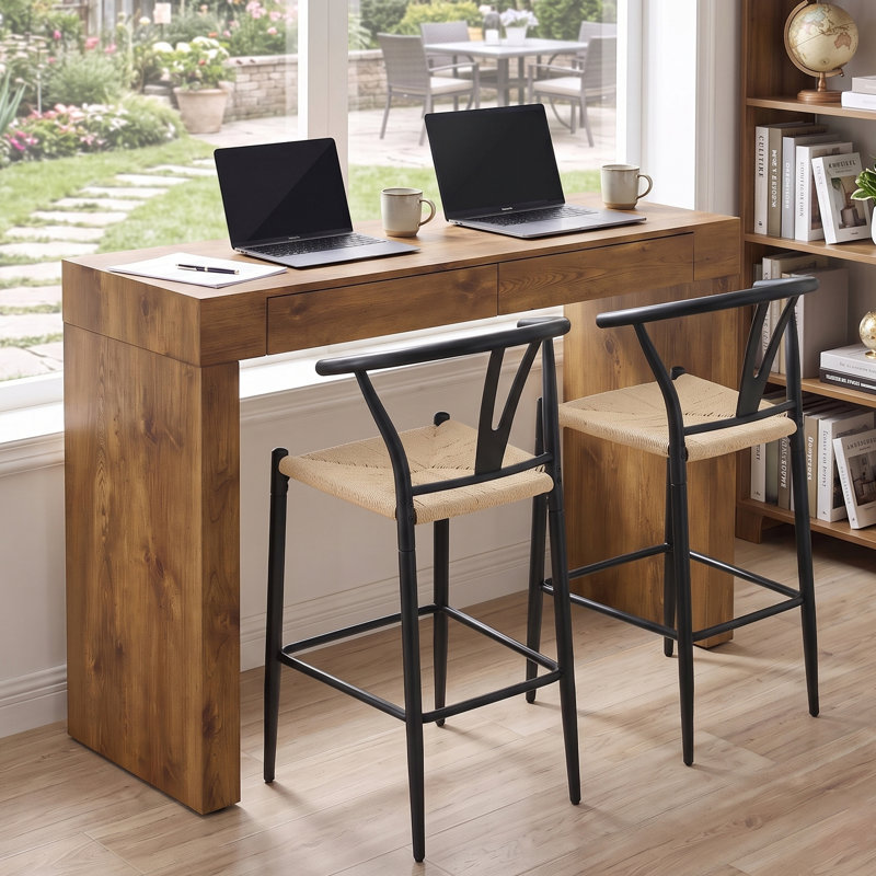 Ensemble de table de pub 3 pièces avec table de bar rectangulaire de 50 po et 2 tabourets de bar en corde de chanvre tissés à la main
