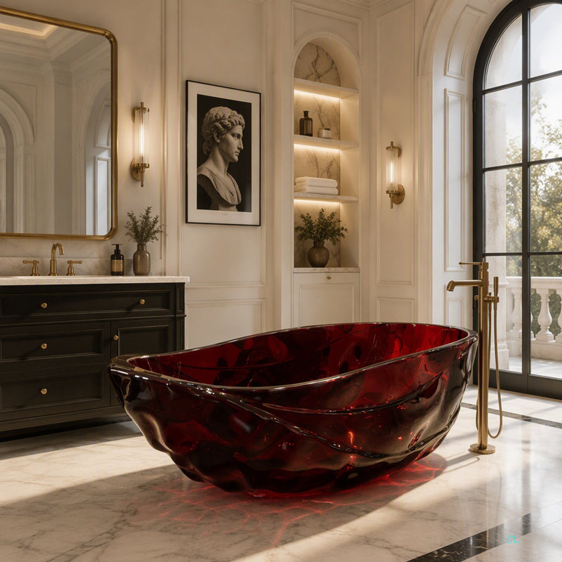 67 Inch Freestanding Solid Surface Soaking Bathtub