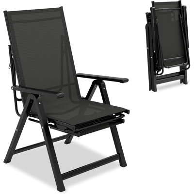 Chaises de patio pliantes pour l'extérieur, chaises de salle à manger portatives avec accoudoirs, chaises longues avec repose-pieds, chaise inclinable réglable pour le jardin, le camping, la terrasse, la pelouse, sans assemblage, 330 lb, noir (1 paquet