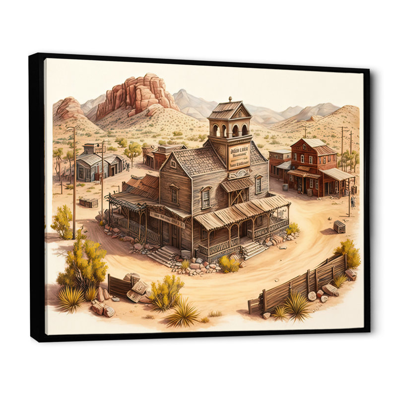 Arizona Wild West Town I - Impression sur toile, Cadre flottant noir, H 12 po x l 20 po x P 1 po