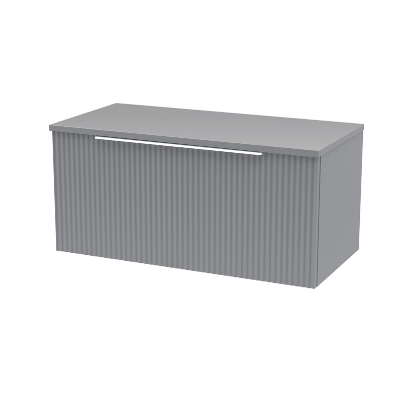 Fluted 390mm Wall Hung Single Vanity with Worktop, Satin Grey