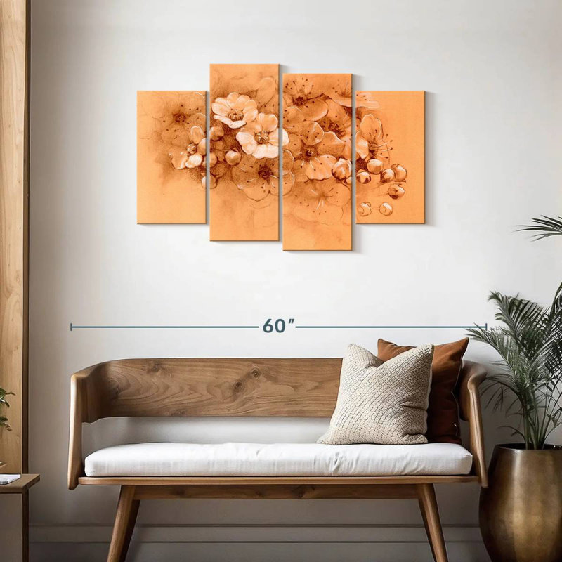 Fleurs de printemps orange pastel, H 27 po x l 43 po