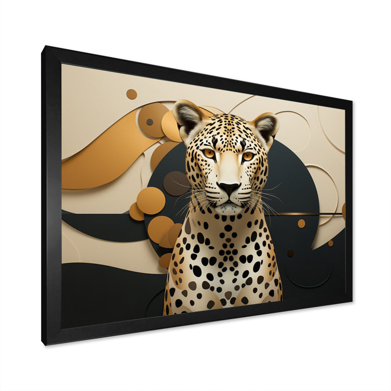 Léopard élégant géométrique - art mural léopard, Cadre simple noir, H 24 po x l 32 po x P 1 po