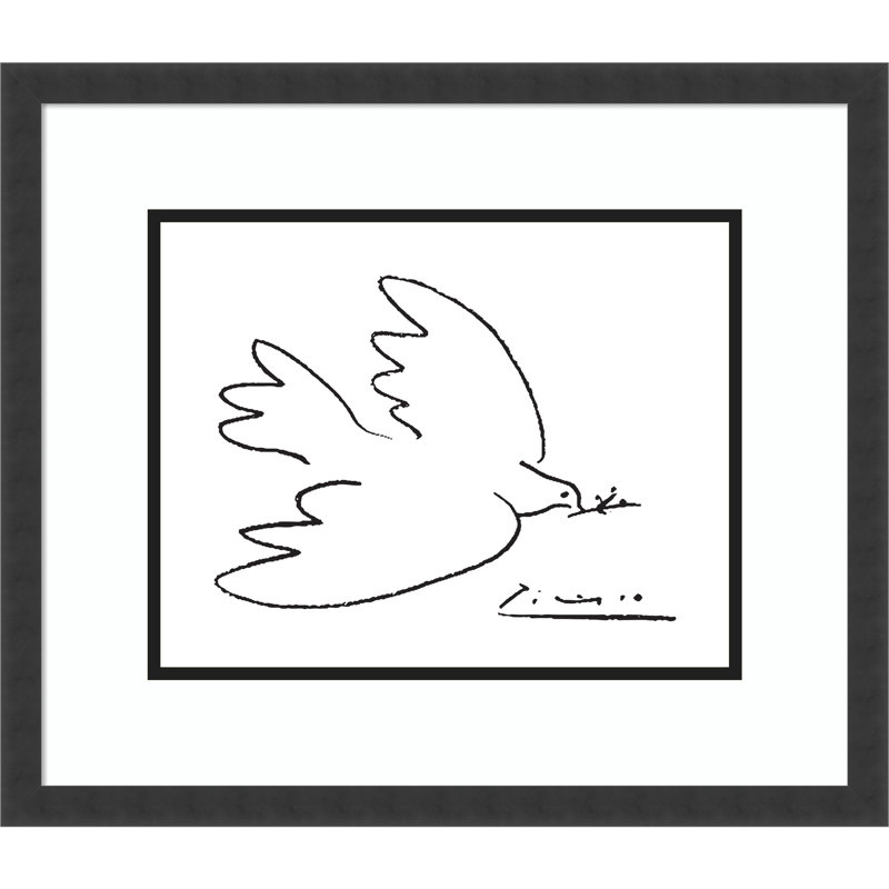 «Dove of Peace» par Pablo Picasso - reproduction d'art sur papier encadrée, H 13 po x l 15 po, Noir mat Svelte Noir
