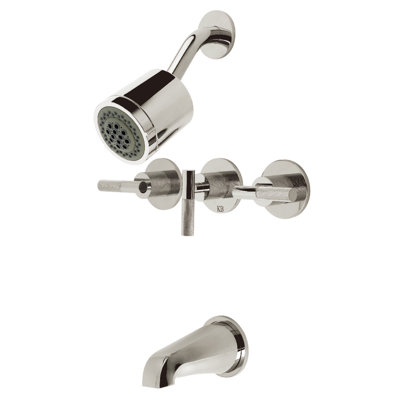 Kingston Brass Convergent Triple-Handle Tub and Shower Faucet with Knurled Handle