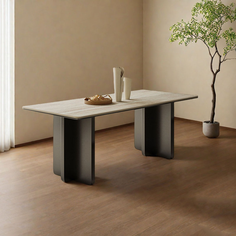 Modern Rectangle Dining Table with Rock Board, 29.5"H x 63"L x 31.5"W