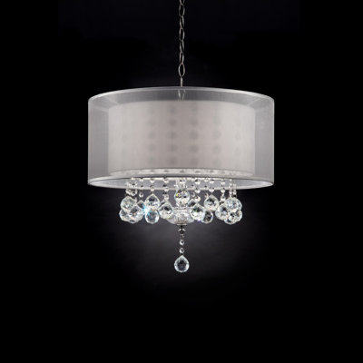 Chic plafonnier argenté avec accents de cristal et abat-jour argenté