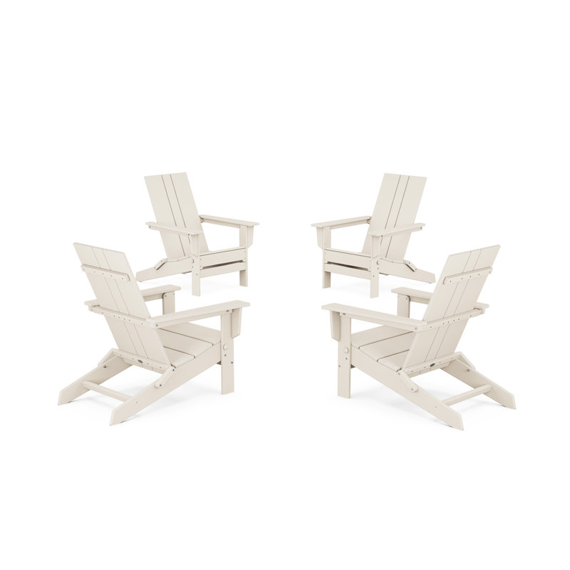 POLYWOOD® x AllModern 4-Person Folding Adirondack Outdoor Seating Group, Sand