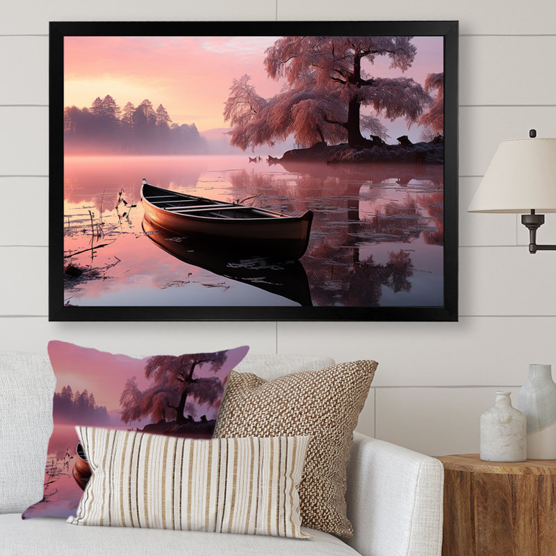 «Majestic Sunrise Over The Lake II», reproduction sur toile, H 24 po x l 32 po x P 1 po, Cadre photo noir