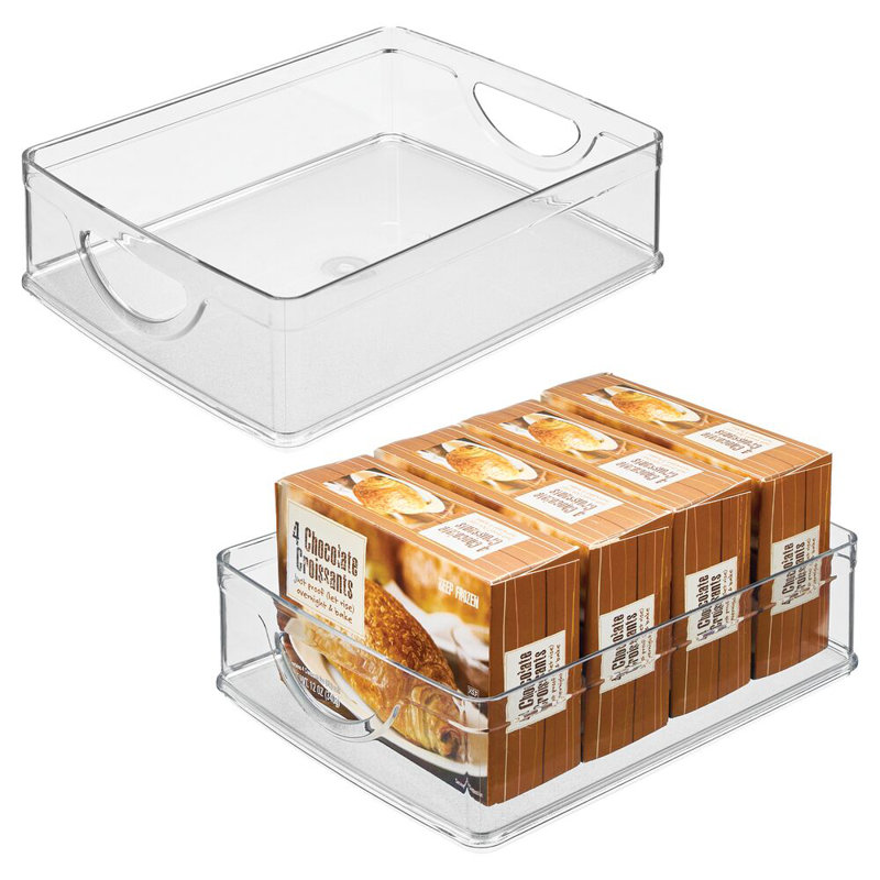 iDesign Plastic Stackable Pantry Bin - Storage Bin with Handles for Cabinets or Fridge - Set of 2 - Clear
