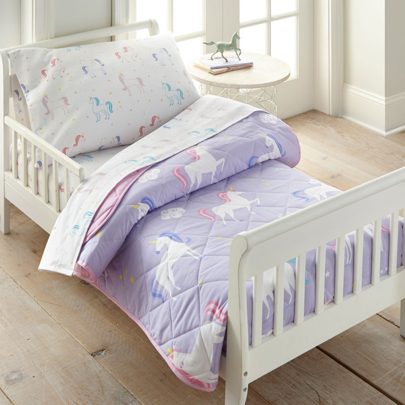 White Cotton Unicorn Print Toddler Sheet Set