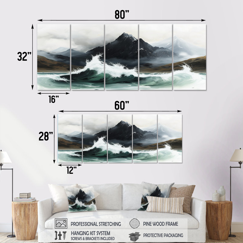 «Stormy Seas Mountain Landscape III - Landscape Mountains», ensemble d'art sur toile, H 28 po x l 60 po
