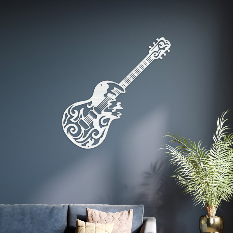 Décoration abstraite guitare murale - ACM, H 10,7 po x l 32 po x P 0,25 po, Blanc