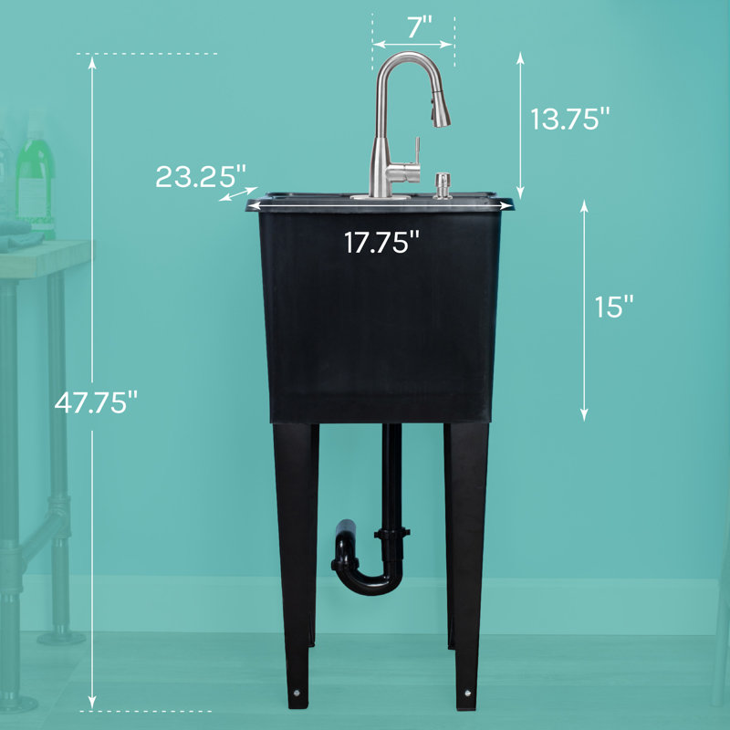 17.75'' L x 23.25'' W Freestanding Laundry Sink with Faucet, Stainless Steel, Black