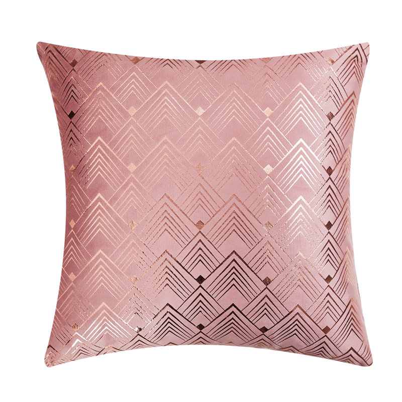 Velvet Throw Pillow Cover With Geometric Pattern Geometric Velvet Throw Pillow, Pink, 20H'x20W', No Fill