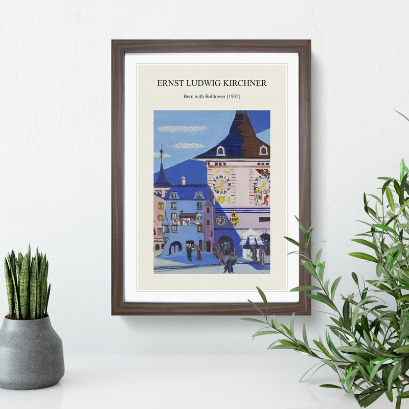 Bern With Belltower by Ernst Ludwig Kirchner - Single Picture Frame Print on MDF, Walnut, 48cm H x 36cm W x 2cm D