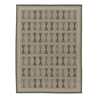 Scandinavian Wool Geometric Area Rug in Beige, Brown, Green