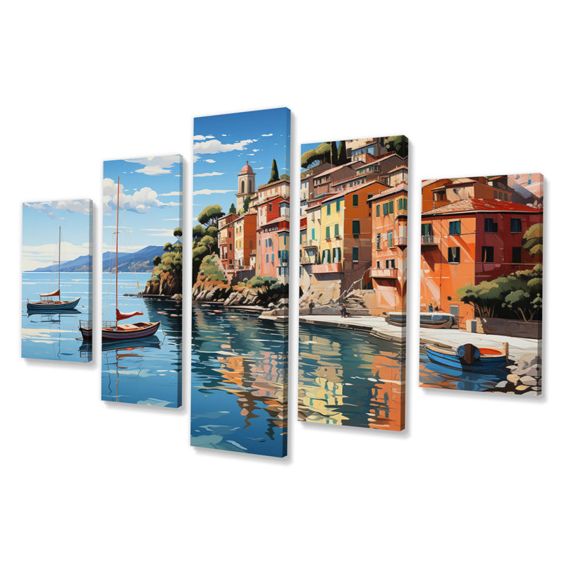 Italie Portofino - impression sur toile de paysages urbains - 5 panneaux