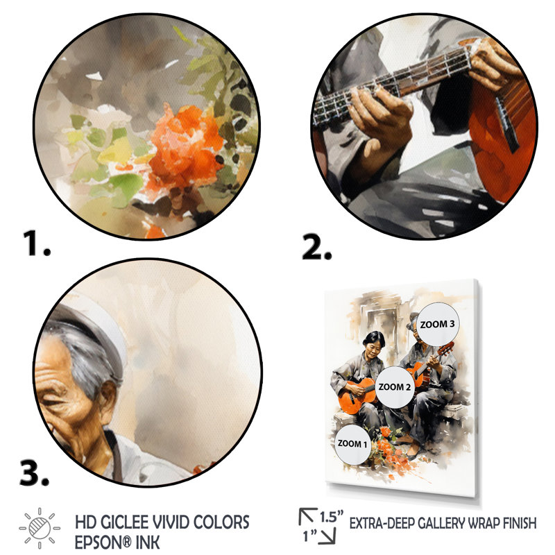 Vietnamese Street Performers - impression, Cadre photo doré simple, H 32 po x l 24 po x P 1 po