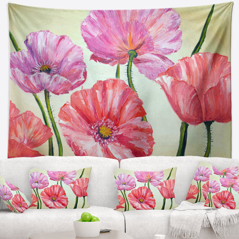 Tapisserie de coquelicots rouges et roses Floral, H 50 po x l 60 po