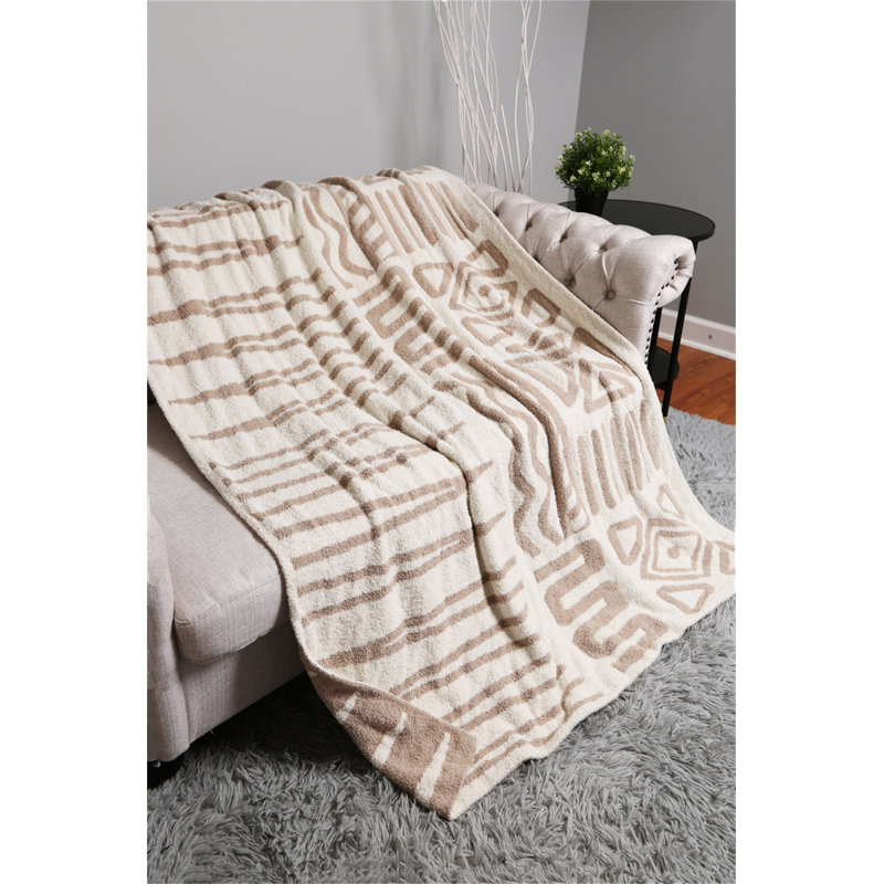 Geometric/Tribal Pattern Luxury Soft Throw Blanket, Beige