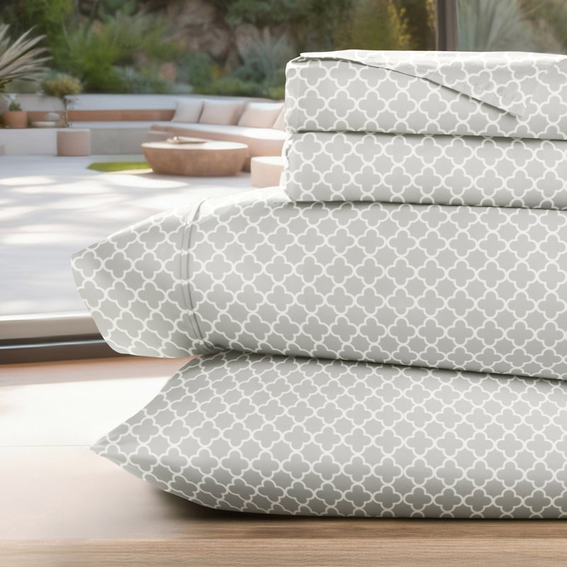 Ensemble de draps en microfibre à motif Simply Soft™, Double, Quadrilobe gris