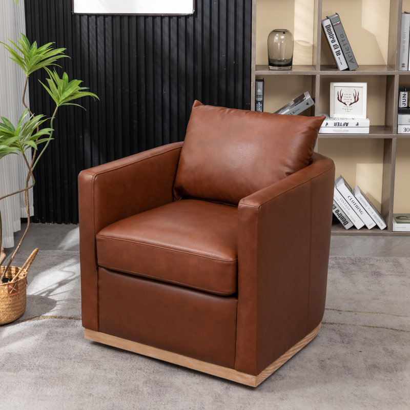 Beaney 29'' Wide Genuine Leather Top Grain Leather Swivel Armchair, Brown Genuine Leather