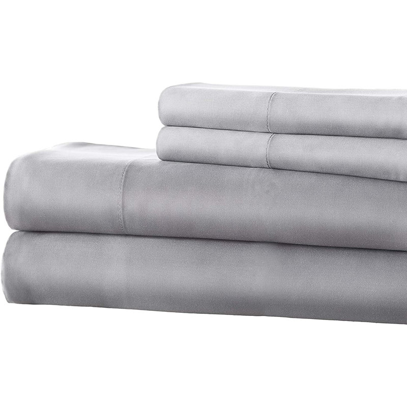 4-Piece Silky Smooth Rayon Cooling Sheet Set, Cal.King Sheet Set + 1 Fitted Sheet + 2 Pillowcase, Light Gray