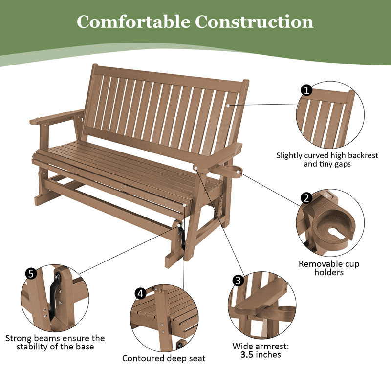 Banc oscillant 3 places en poly Lumber, Brown