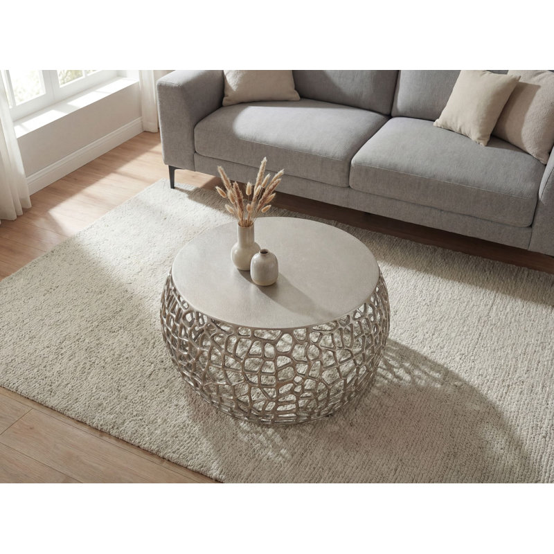 Round Silver Aluminium Coffee Table
