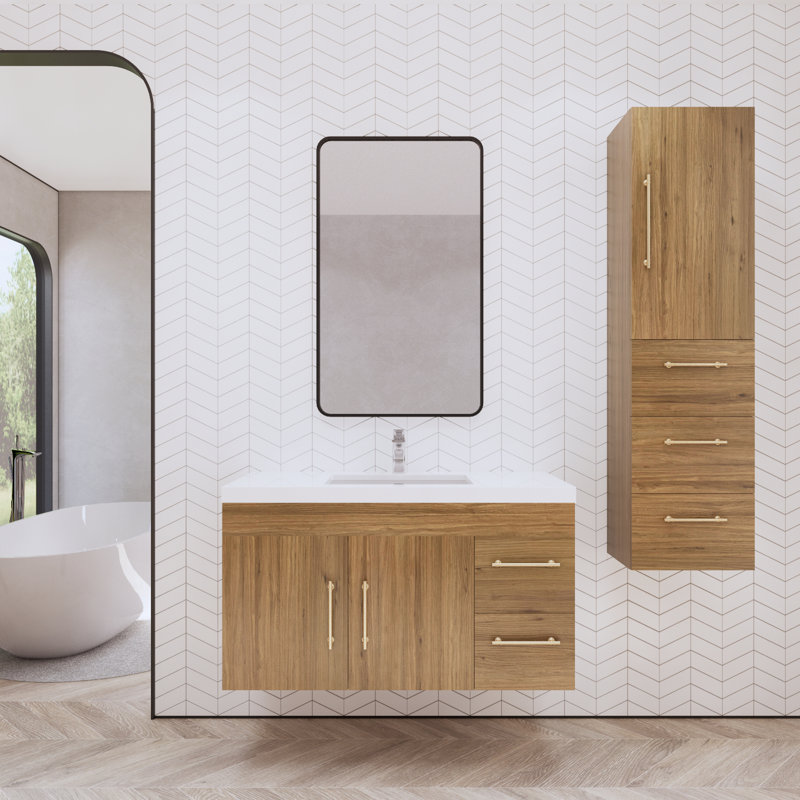 Doddridge 42" Wall-Mounted Single Bathroom Vanity Set, Natural Oak