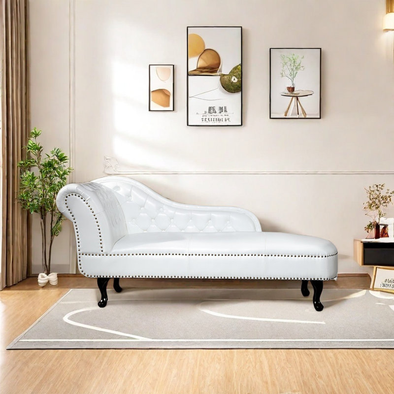 Chaise longue de luxe avec pieds en bois massif, Orienté à gauche (vu de face), Blanc