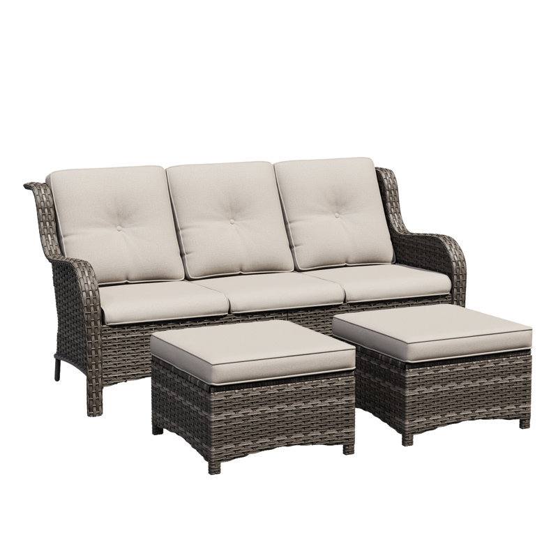 73'' Wide Wicker Patio Sofa with Cushions, Biege