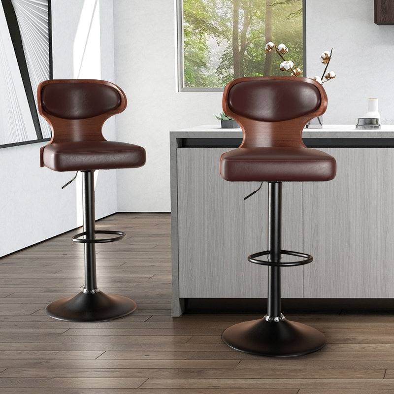 Ensemble de 2 tabourets de bar modernes réglables en hauteur en microsuède brun, Brun