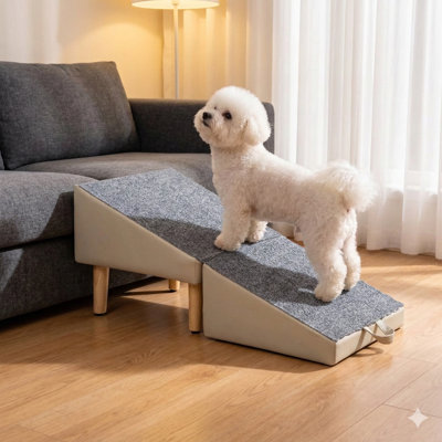Rampe canine pour petits chiens et chats, repose-pieds divisé 2-en-1 doux, escalier pour animaux de compagnie avec rampe pliante légère pour canapé, plateforme pour animaux de 13,1 pouces de hauteur, escalier pour animaux spécialement pour les chiens miniatures et plus âgés