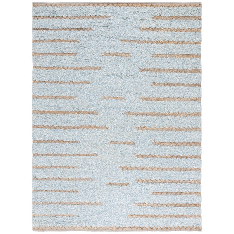Amauria Hand Woven Wool/Jute/Cotton Abstract Rug in Blue/Natural, Rectangle 8' x 10'