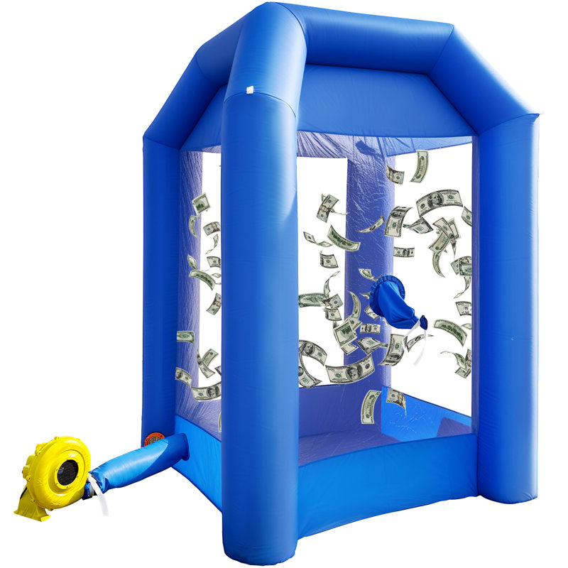 Cabine de caisse gonflable 5,2 x 5,2 x 8,5 pi avec 2 souffleurs - Jeu amusant pour les fêtes, les festivaux et les événements intérieurs / extérieurs (bleu)