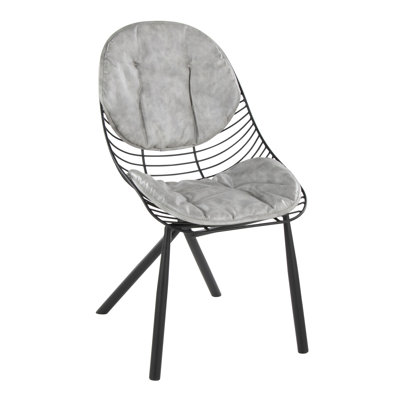 Chair In  Metal With Light  Faux Leather Cushions - Set Of 2