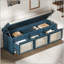 Banc de rangement pour hall d'entrée rétro avec tiroirs en rotin et coussin touffeté-133331747-133331751