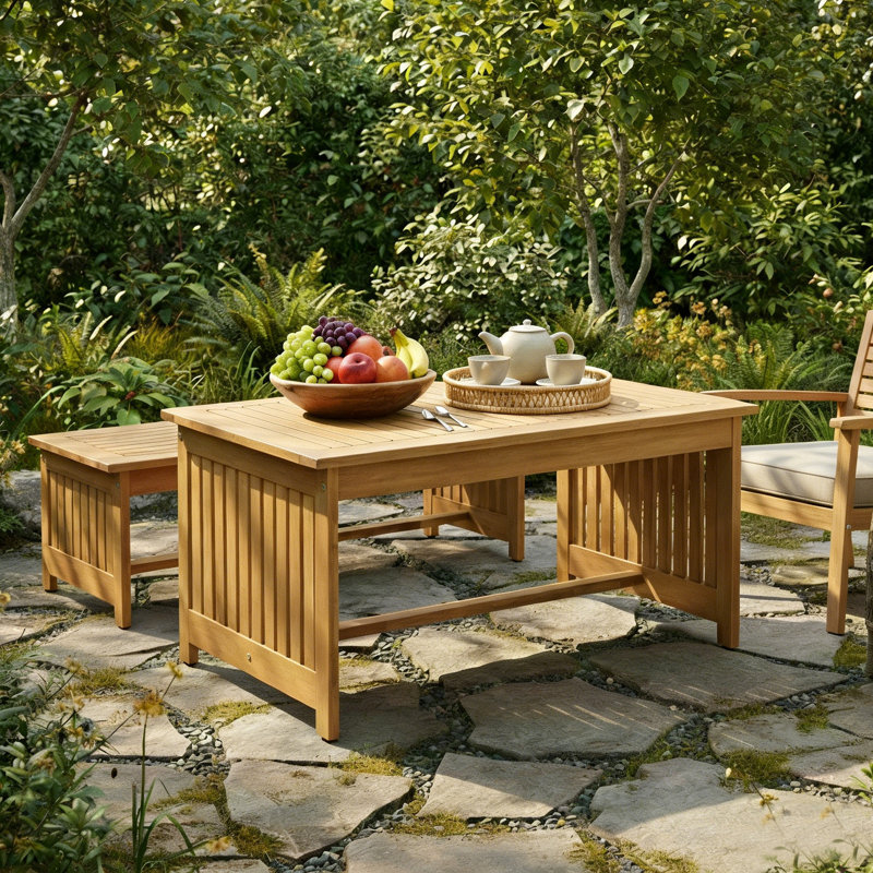Acacia Slatted Outdoor Coffee Table with Solid Wood Frame, Brown