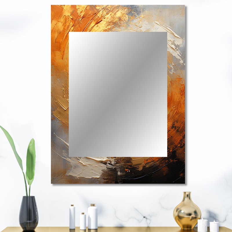«Gold Orange Desert Mirage Spiral», miroir décoratif spirales abstraites, miroir mural doré, impression sur métal