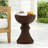 16" Ribbed Concrete Patio Side Table, Pattern, Weather-, Natural Hue Outdoor End Design, Weather- Surface