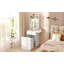 Petit meuble-lavabo avec miroir et lumière, coiffeuse avec station de charge et panneau rabattable pour les petits espaces, ensemble de coiffeuse à maquillage compact avec tabouret caché pour la chambre à coucher