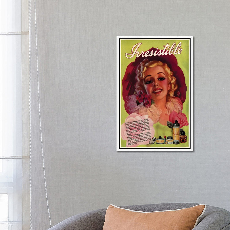 1930s Irresistible Perfume Advert 1 Piece Floater Frame Wall Art on Canvas, White
